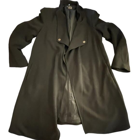 Ann Klein black long sleeve drape collar open x long trench blazer size large - Picture 5 of 12